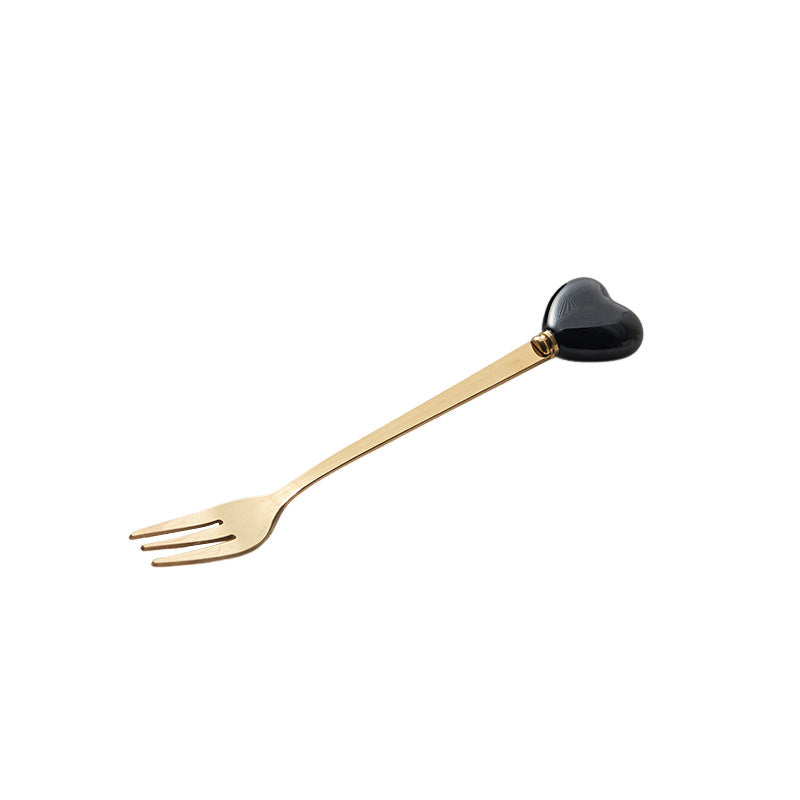 Luxury ceramic spoon stainless steel coffee spoon afternoon tea cake dessert spoon cross-border high-value small fork soup spoon