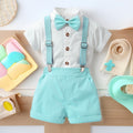 Korean style kids' summer outfit set - baby boy short-sleeve shirt & overalls two-piece set - first birthday party dress - boys' shirt