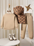 european and american quilted vest + patch embroidered round neck sweatshirt + trousers autumn and winter trousers suit three-piece set