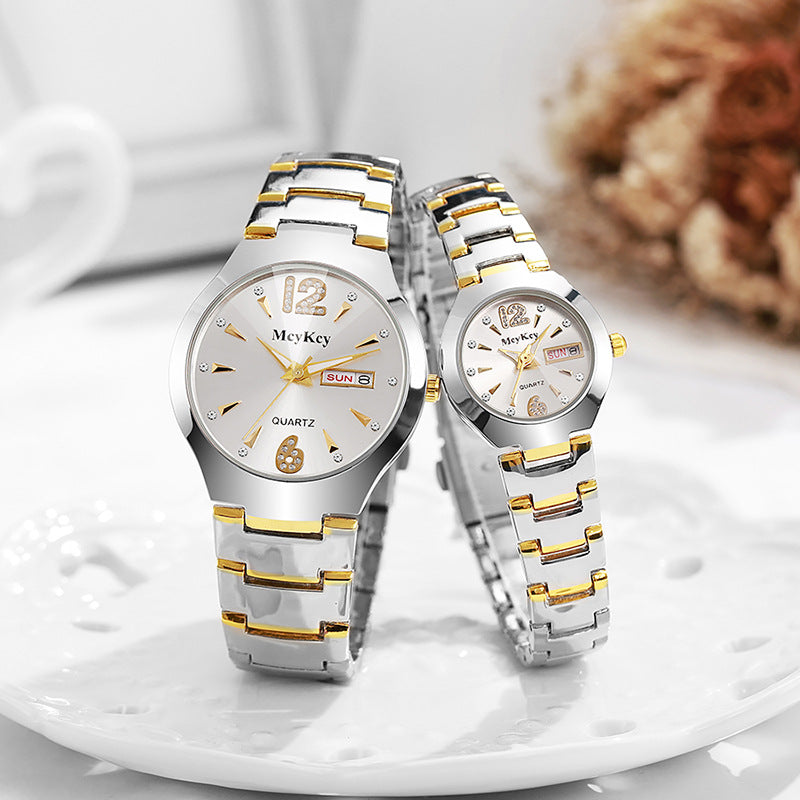 Mcykcy watch tungsten steel men's watch digital round quartz watch quartz gold and silver gold stainless steel