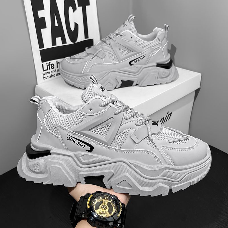 Popular men's shoes winter youth mesh sneakers running boys trendy brand black warrior dad shoes to increase height