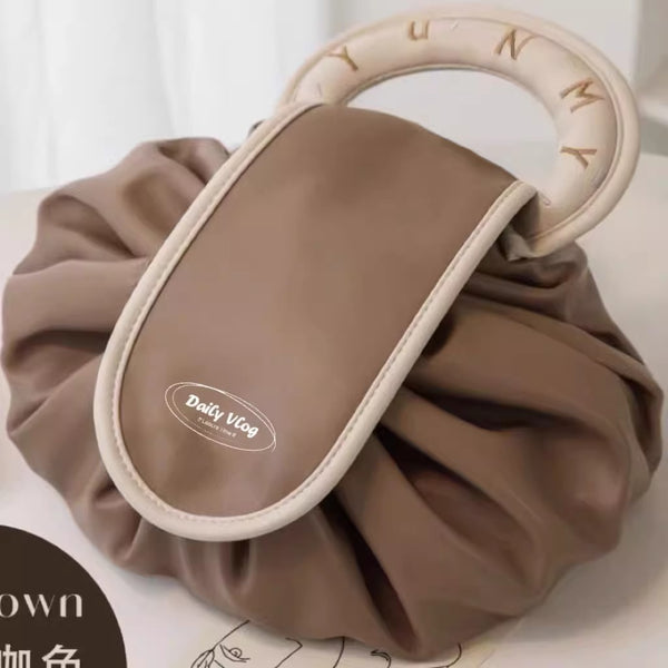 Lazy cosmetic bag women's 2024 new large-capacity travel storage bag tiled drawstring cosmetics toilet bag men