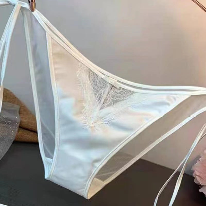 Retropure color tie backembroider briefs silks and satinssexy mesh sexy underwear plaid breathable low waist