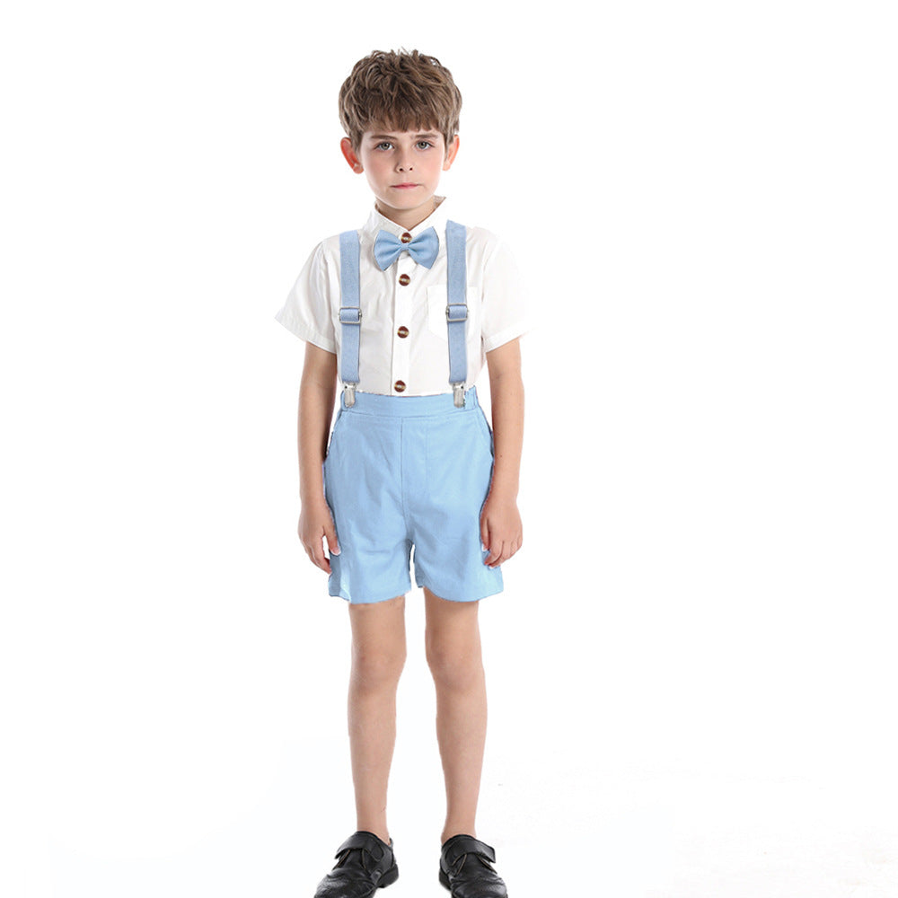 K-style boys summer suit gentleman handsome 100-day-old baby dress birthday june 1 performance kids shirt
