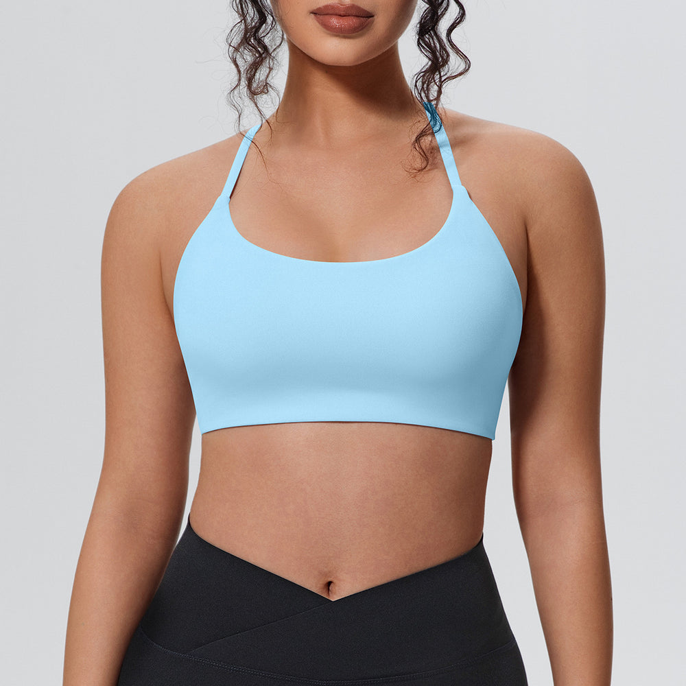 New arrival nude yoga vest thin shoulder straps detachable breast pad sports intimates suspenders beautiful back push up fitness bra