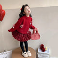 Girls' new year outfit: red sweater, winter knit top, stylish children's sweater,  new year's festive apparel
