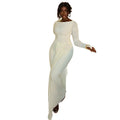 Fashion style cross-border elegantpure color women's casual daily home hip skirt round neck long sleeves waist trendy dress