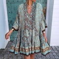 fashion: european and american style, summer new arrival - elegant flared sleeve printed v-neck dress for women