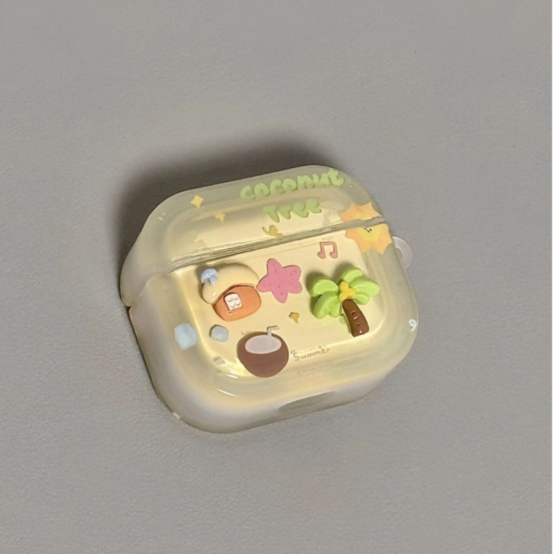 Suitable for pro2 protective cover 23rd generation shell three-dimensional coconut tree cabin Suitable for apple airpods4 protective cover airpod