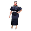 new european and american export hot seller  african plus size fashion women's ruffle dress with belt