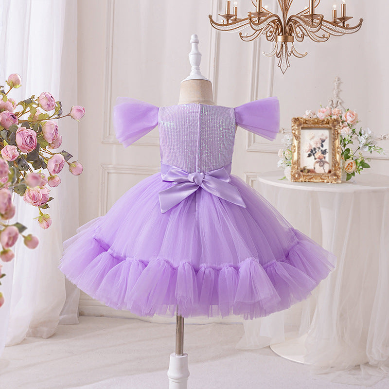 European and american style baby girl's christening dress, first birthday outfit, kids' tutu cake flower mesh full month princess dress