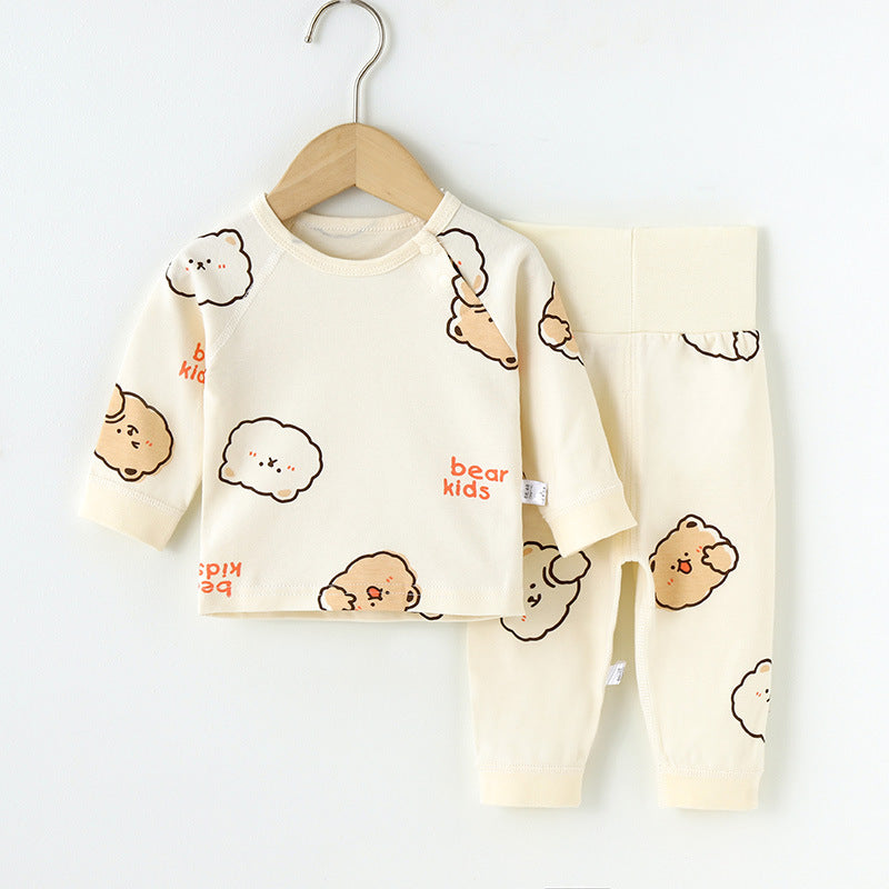 newborn & infant pure cotton autumn clothes set: high-waisted belly protection pants & seamless kids' pajamas