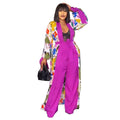 African-inspired digital print slim-fit long shawl robe with solid color knit wide-leg trousers - special offer