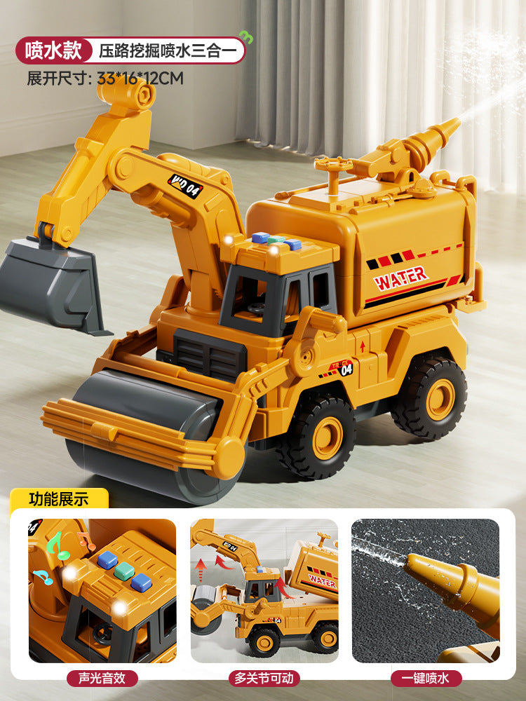Kids' large-sized spray excavator - boy's digger, fire truck, and water sprinkler construction vehicle with lights and sounds