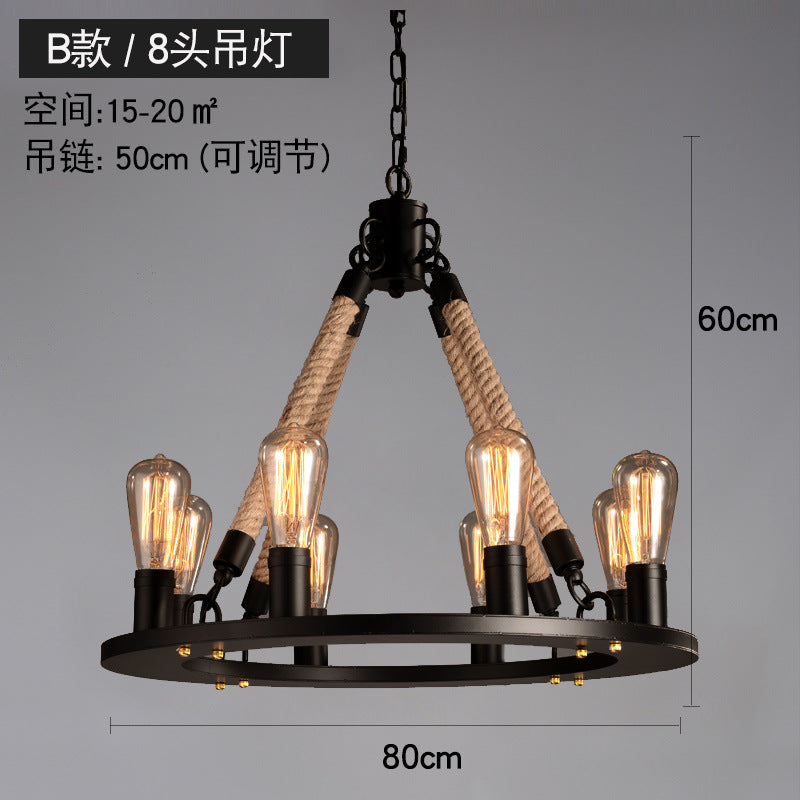 American retro hemp rope chandelier creative hotel lobby B & B restaurant lamp personalized industrial style hotel box lamp