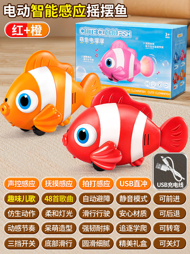 Electric simulation fish automatic sensor to avoid clownfish swing and move educational zoology crawling and chasing kids toys