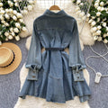 New spring chic hong kong style retro high-end loose slimming irregular tie-waist denim dress for women