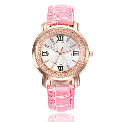Dropshipping korean style casual fashion student watch - women's rhinestone gift live stream ladies quartz watch with leather strap