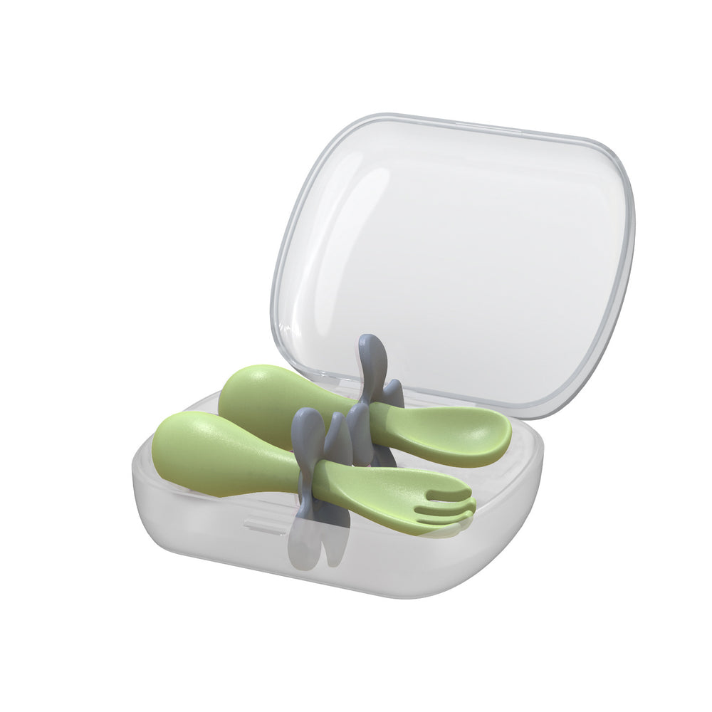 Children's learning to eat training utensil set - baby self-feeding fork and spoon - infant short-handled training fork and spoon