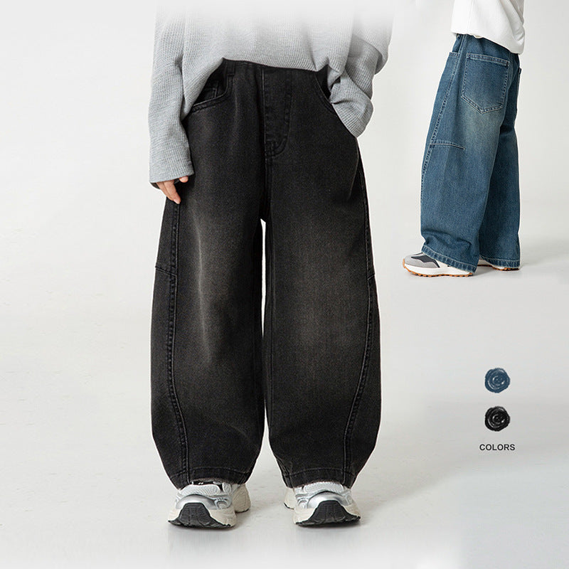 Boys' straight-leg jeans, kids' denim pants, wide-leg trousers, spring  new arrivals, mid-to-large size children's pants, spring/autumn loose fit