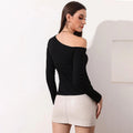 European and american women's clothing  fall/winter new arrivals: sexy cutout, slim-fit, casual long-sleeve women's t-shirt top -  in-stock