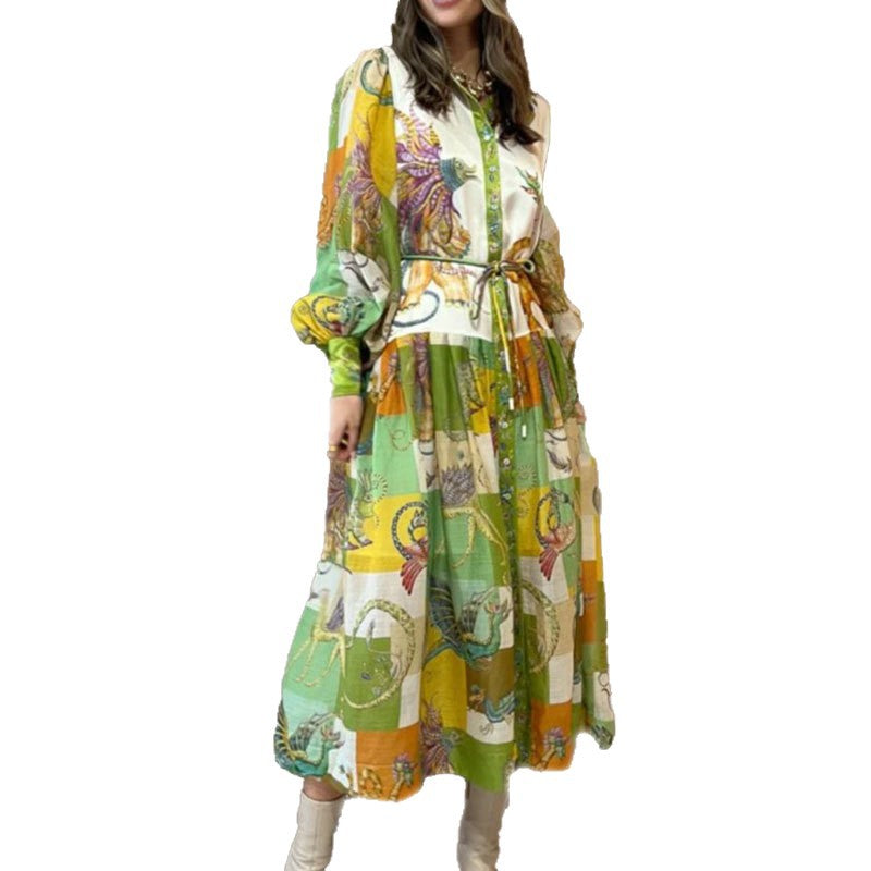 cross-border european & american women's clothing - summer maxi dress with lantern sleeves and printed holiday style - style 661