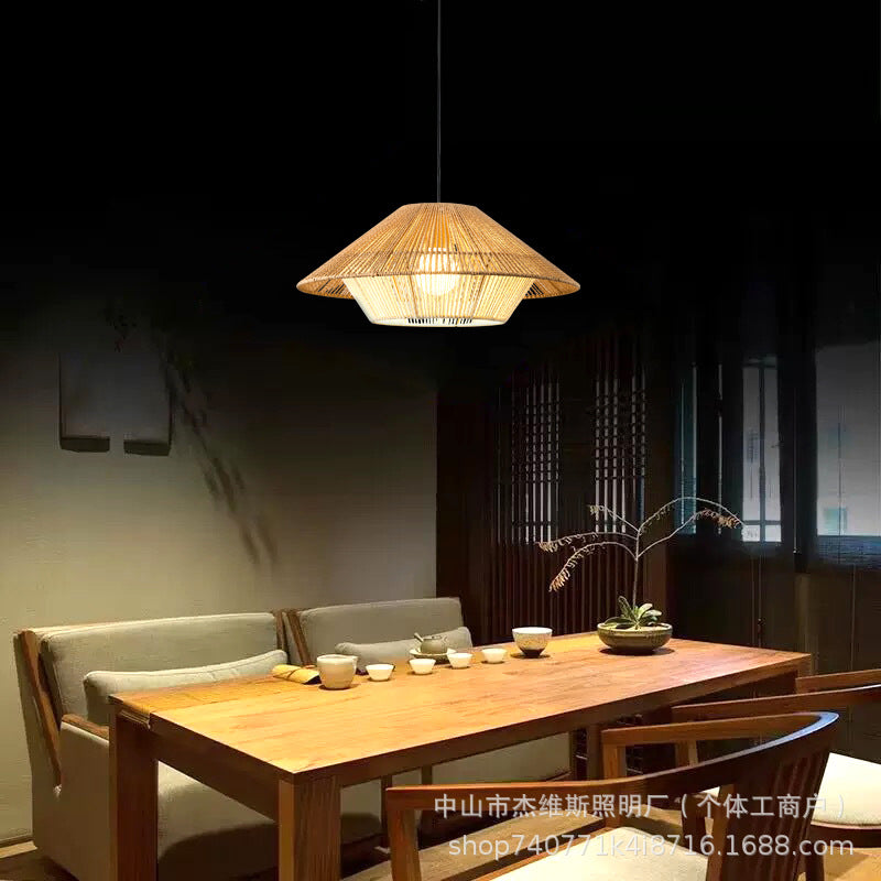 Handmade woven straw hat single-head pendant light - tea room, restaurant, b&b, retro rustic style - wholesale direct from manufacturer