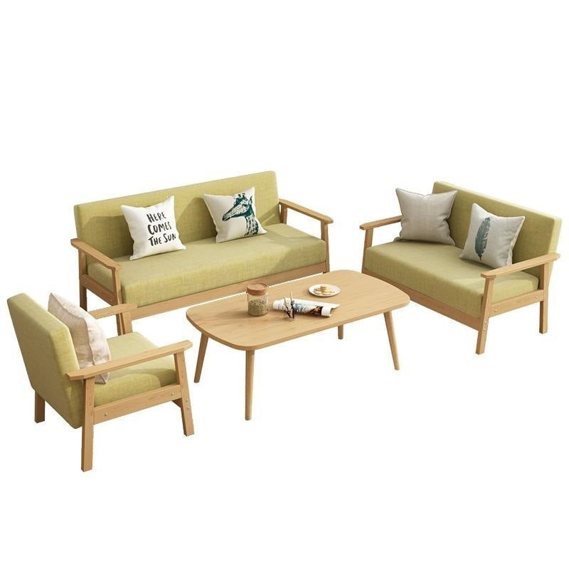 Solid wood sofa and coffee table set - modern minimalist fabric office sofa for small apartments and rental properties