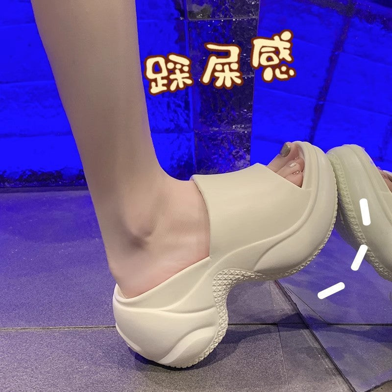 2025 summer new women's platform slides - black criss-cross heeled wedge sandals, 9cm height increasing thong sandals