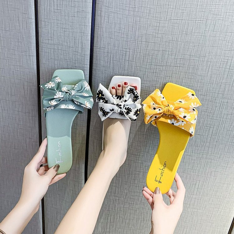2020 summer new  casual cool slippers bow cute outer wear one-word shoes women's shoes