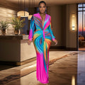 C6952 cross-border   independent station fashionfashion women's pleated color matching casualdress length