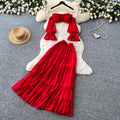 Vacation style elegant one shoulder shorttube top navel exposed chiffon tops high waistruffles skirt hot girl suit
