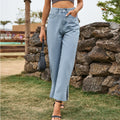 Fashionexport  new arrival washed slit popularelegant mid-waist  denim pants casual pants for women