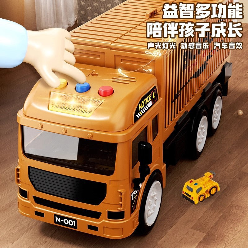 Kids' large transforming container truck toy - boy's track ejection truck with container lifting crane model - ages 3-6