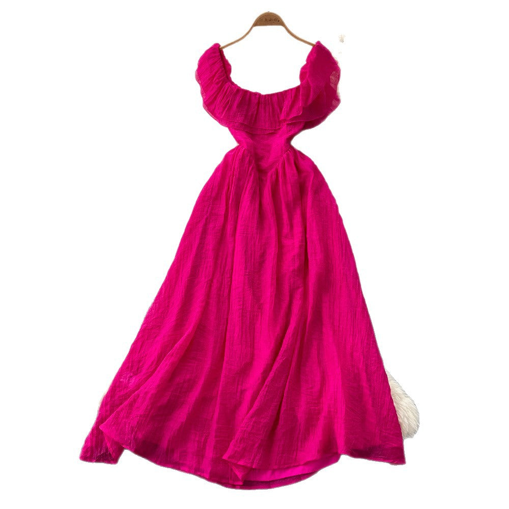 French chic ruffle trim chiffon dress -  new arrival: ethereal, slimming maxi dress