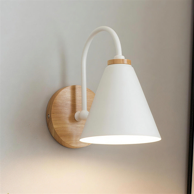 Curved white cone iron art soft light bedside reading wall lamp nordic cream style bedroom entrance b&b corridor