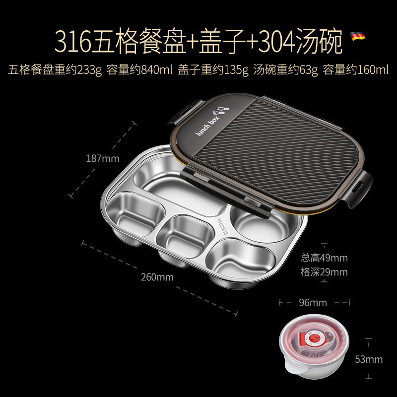316 stainless steel lunch box food grade office worker sealed leak-proof bento box canteen portable divided lunch box set