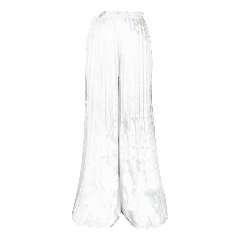 D361   cross-border summer european and american women's solid color casual loose pleated wide-leg pants african long pants
