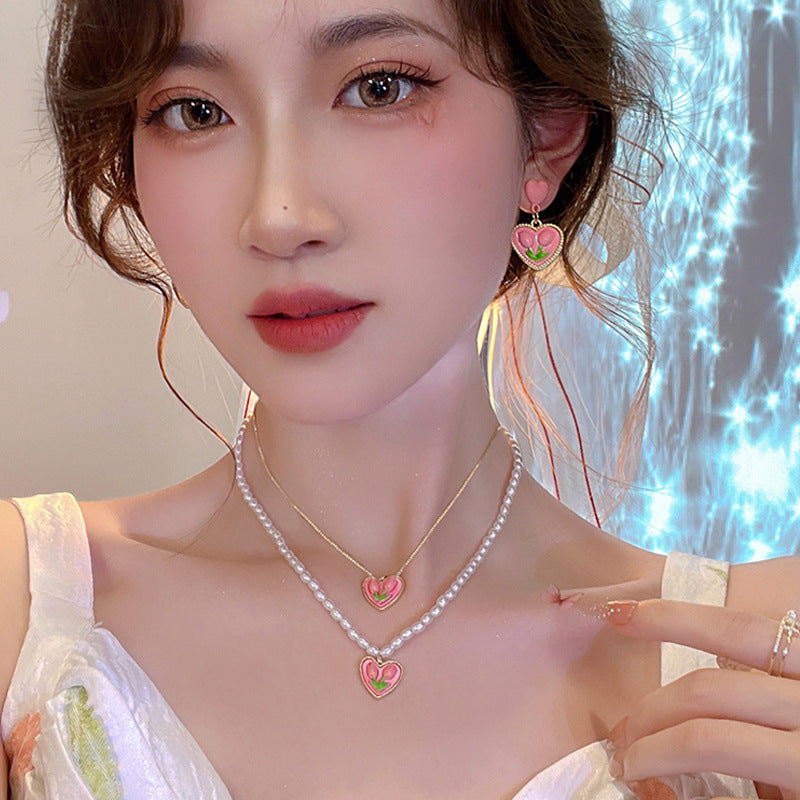 Flower love pendant pearl necklace for women easiest for matchniche style design popular necklace korean fashionsweet clavicle chain