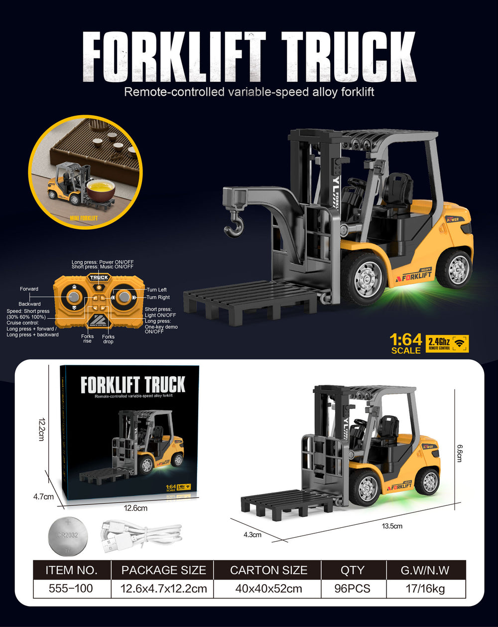 Custom mini excavator - cross-border bestseller: full-scale alloy dump truck, kids' remote control construction vehicle, mini forklift