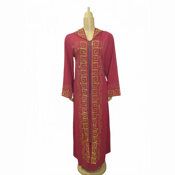 New  African women's clothing Middle East Muslim hot diamond cardigan zipper hooded long-sleeved robe 7523 #in stock