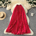 K-style polka dot pleated elegance skirt women's high waistslimming looka-line long skirtwork clothingeasiest for matchpatchworkelegant skirt