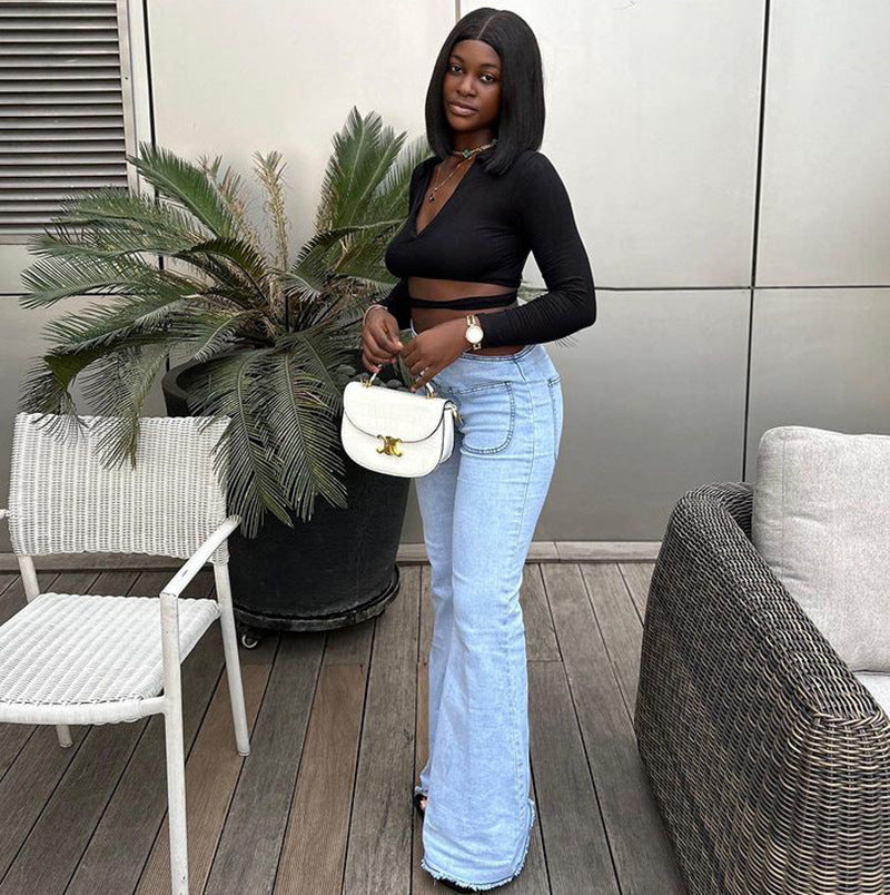 European and american style women's jeans -  foreign trade women's spring new fashion sexy high-waisted stretch casual pants