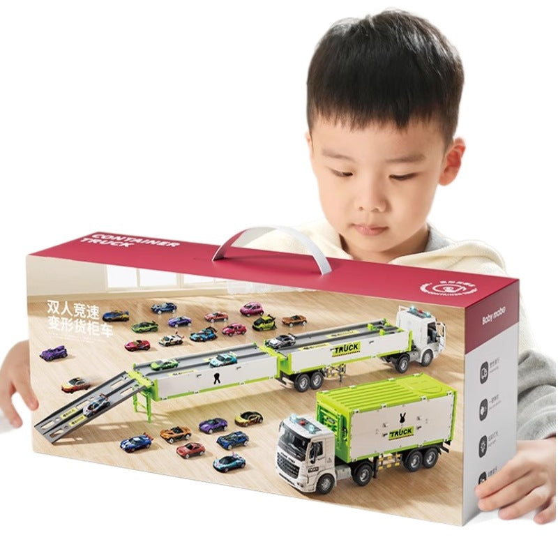 Kids deformation ejection large truck variety track transport truck container boy toy artificial alloy car model