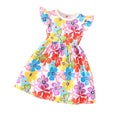 Kids' butterfly print flutter sleeve a-line dress with elastic waist - random stripe color assortment
