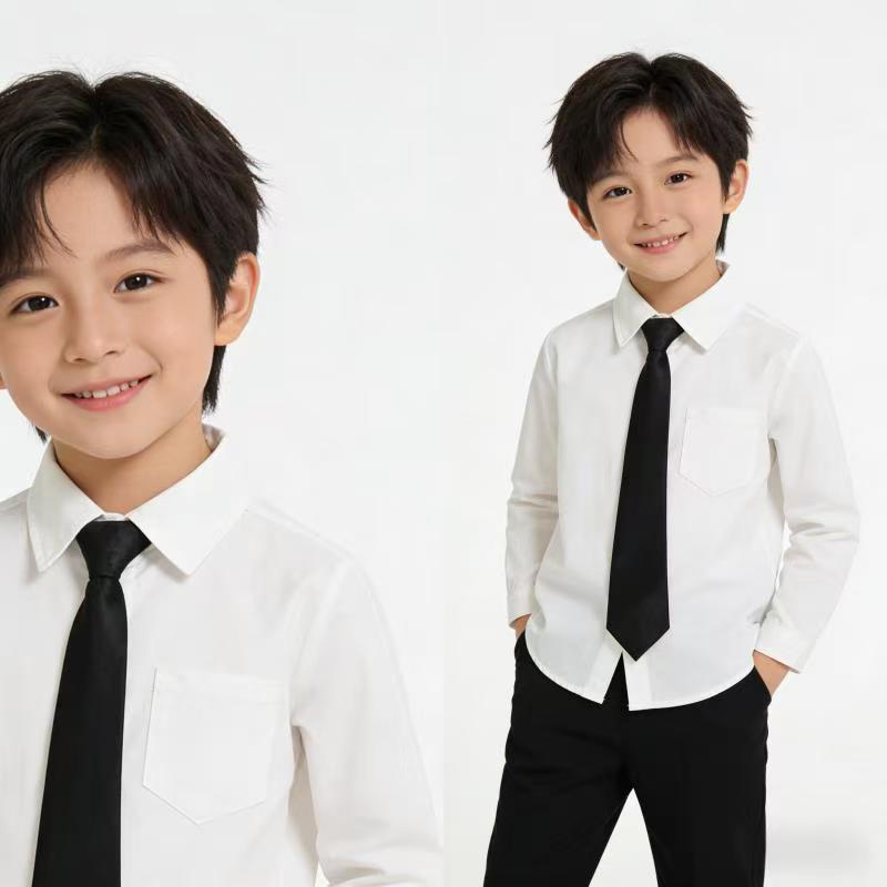 Kids' white shirt, boys' long sleeve, kindergarten uniform, classic white shirt for boys and girls, performance outfit, white shirt