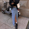 Xintang denim skirt new arrival cross-border washed slit denim skirt washed raw edge denim skirt