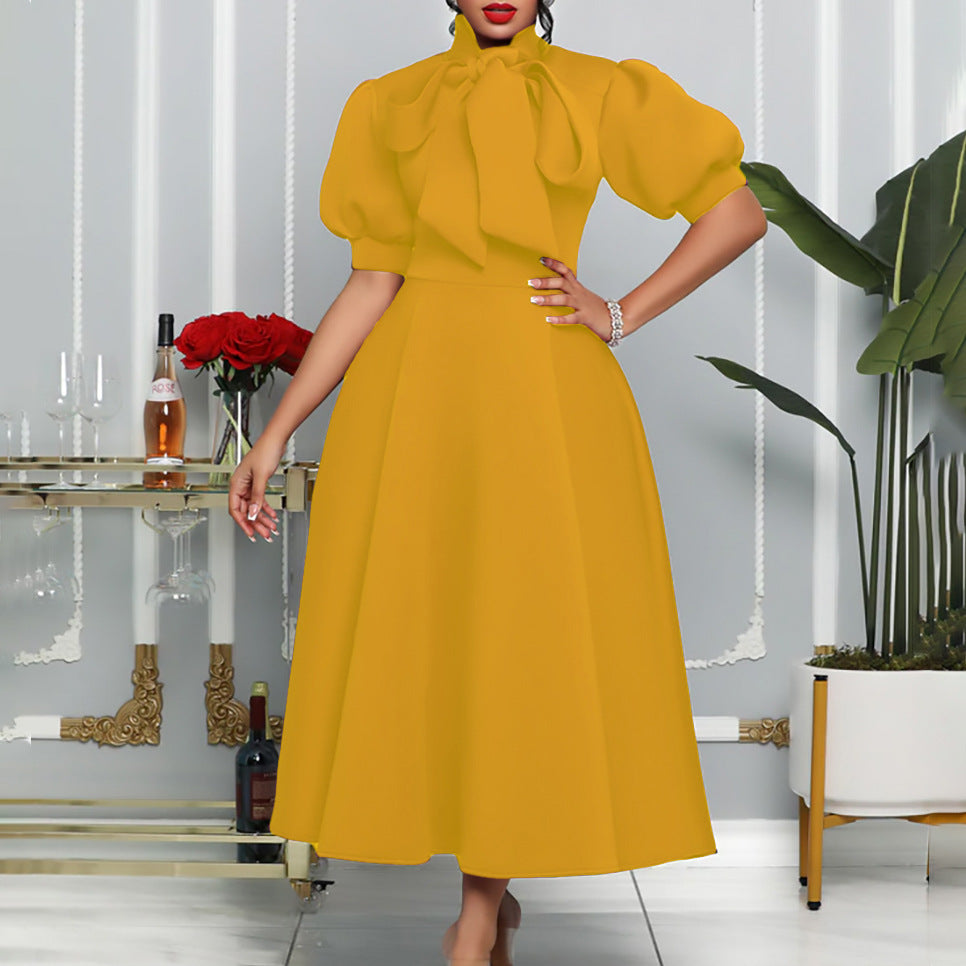 Q075  summer fashion elegant five-sleeve maxi evening gown long dress - cross-border european & american women's apparel