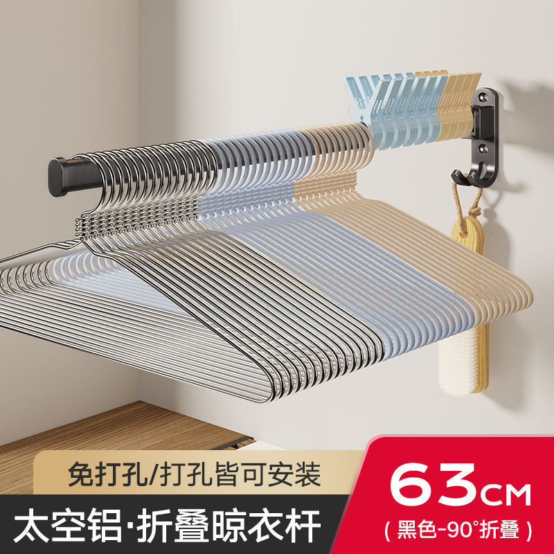 No-drill clothes hanging rod - space-saving wall-mounted garment rack for home & balcony, with multi-purpose hooks