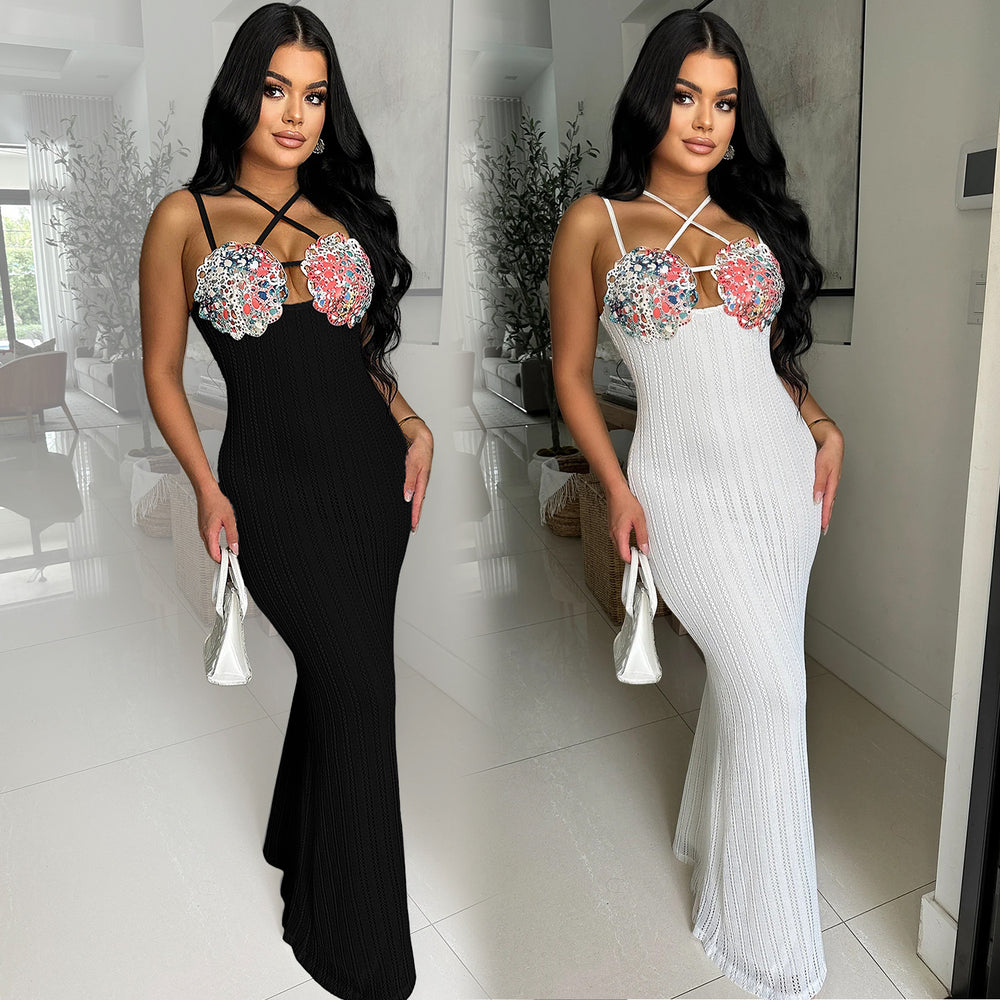 C7102 cross-border   independent station fashionable women's sleeveless camisole dress long dress new